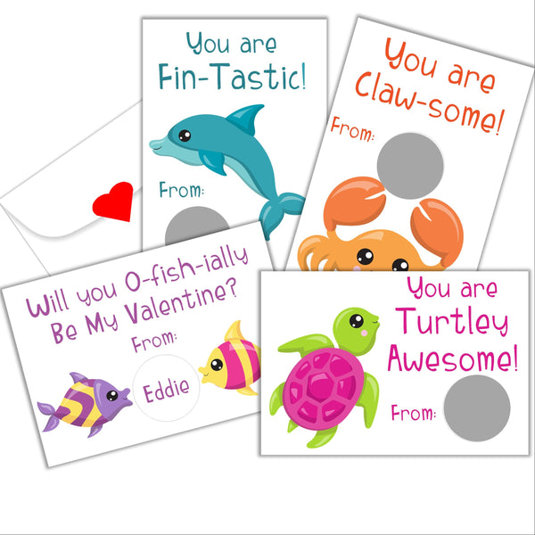 Under the Sea Valentine's Day Scratch off Cards - Cathy's Creations - www.candywrappershop.com
