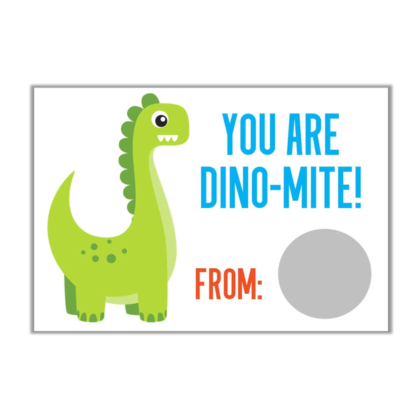 Dinosaur Valentine's Day Scratch off Cards - Cathy's Creations - www.candywrappershop.com
