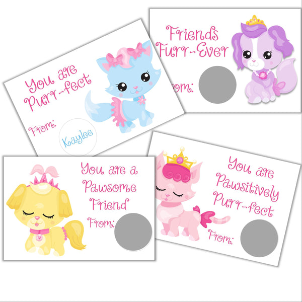 Princess Pet Theme Valentine's Day Scratch off Cards - Cathy's Creations - www.candywrappershop.com