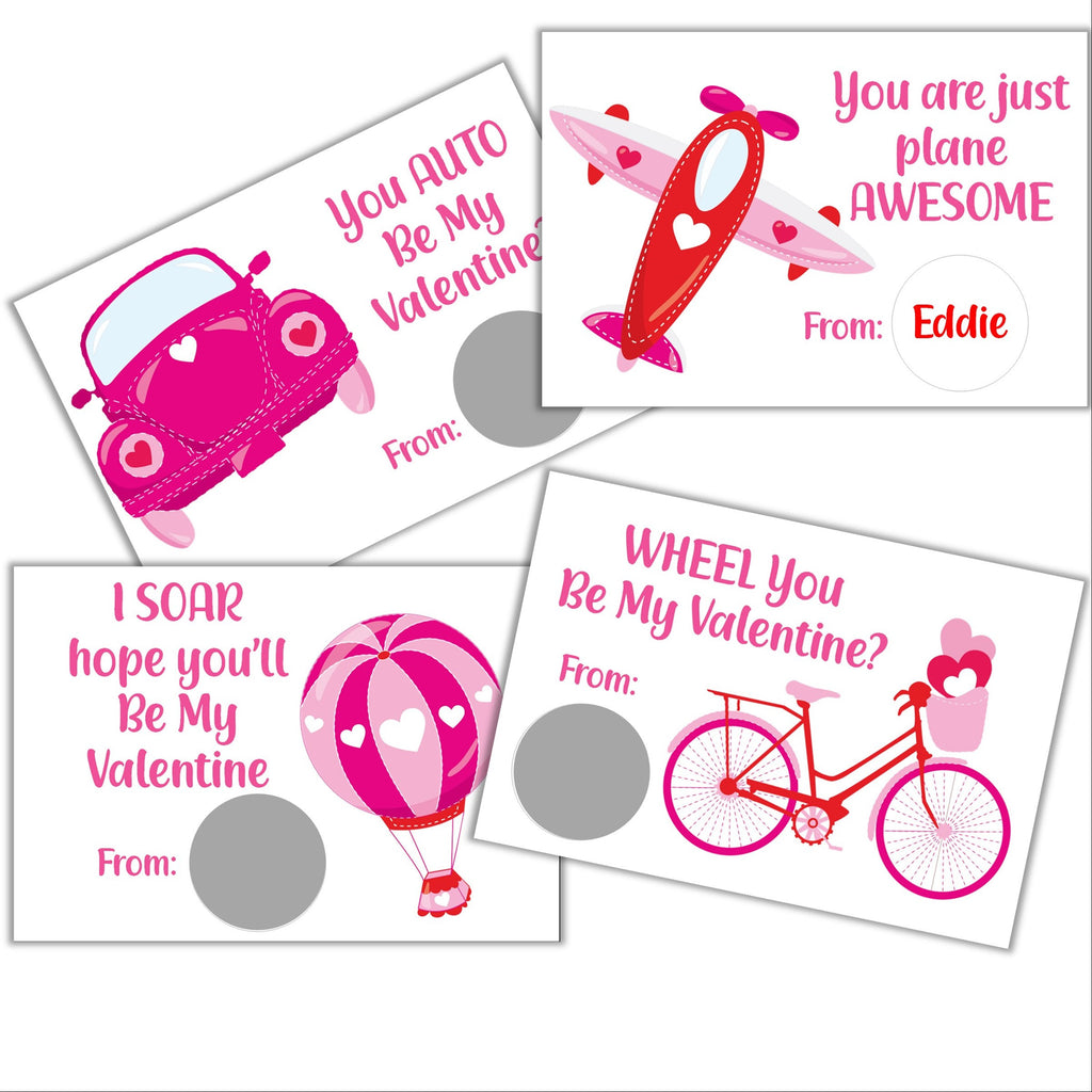 Transportation Theme Valentine's Day Scratch off Cards - Cathy's Creations - www.candywrappershop.com