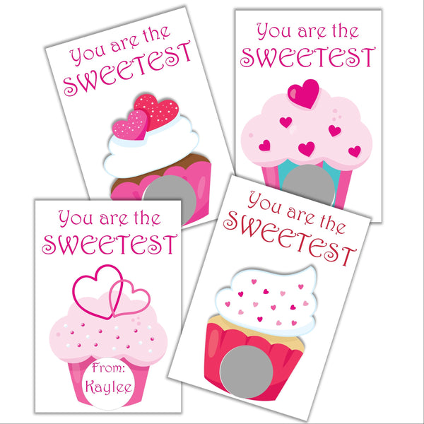 Cupcake Valentine's Day Scratch off Cards - Cathy's Creations - www.candywrappershop.com