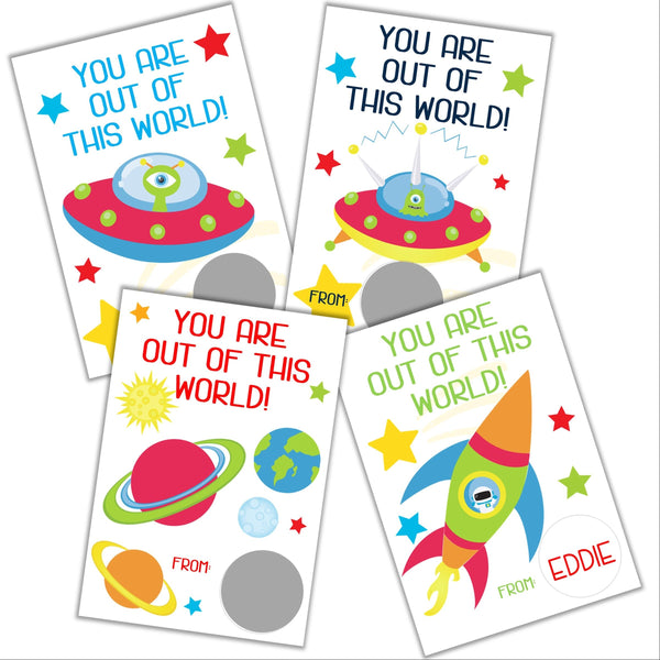 Outer Space Valentine's Day Scratch off Cards - Cathy's Creations - www.candywrappershop.com