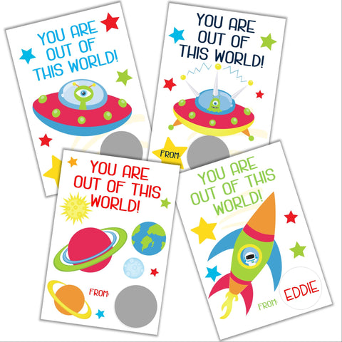 Outer Space Valentine's Day Scratch off Cards - Cathy's Creations - www.candywrappershop.com