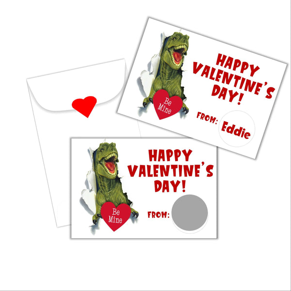 T-Rex Dinosaur Valentine's Day Scratch Off Cards - Cathy's Creations - www.candywrappershop.com