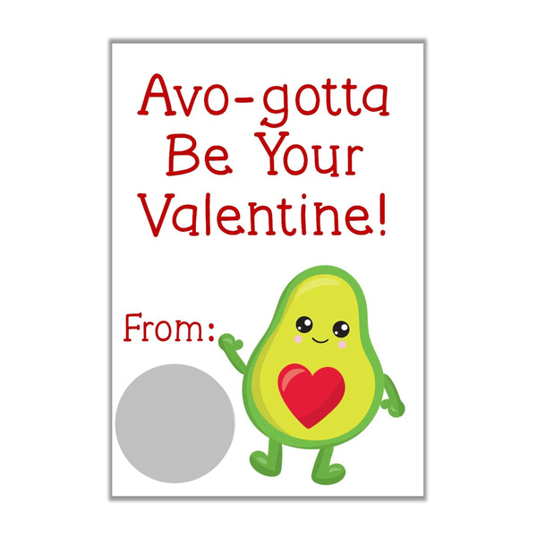 Avocado Valentine's Day Scratch Off Cards - Cathy's Creations - www.candywrappershop.com