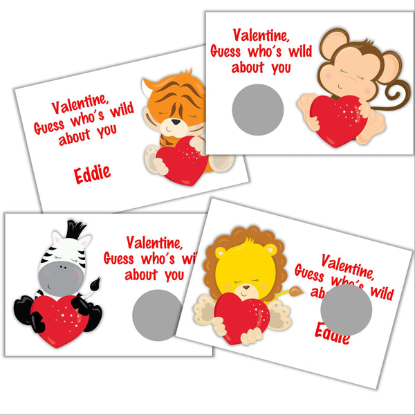 Safari Valentine's Day Scratch Off Cards - Cathy's Creations - www.candywrappershop.com