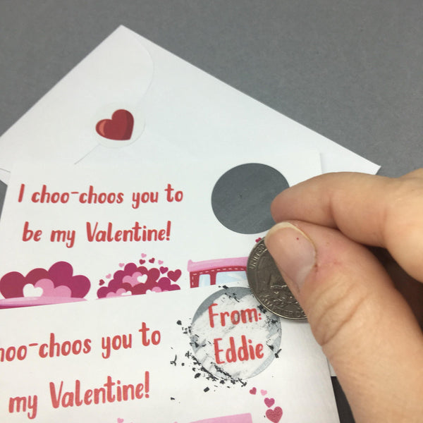 Train Valentine's Day Scratch Off Cards - Cathy's Creations - www.candywrappershop.com