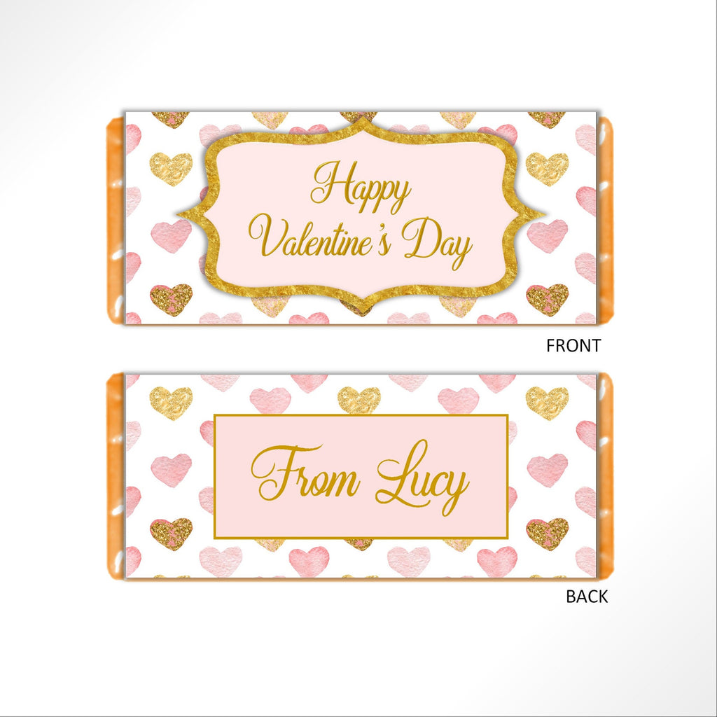 Valentine's Day Pink and Gold Candy Bar Wrapper - Cathy's Creations - www.candywrappershop.com