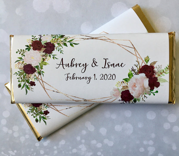 Wedding Floral Geometric Candy Bar Wrapper - Cathy's Creations - www.candywrappershop.com