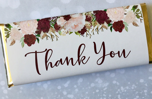 Wedding Floral Thank You Candy Bar Wrapper - Cathy's Creations - www.candywrappershop.com