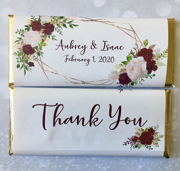 Wedding Floral Geometric Candy Bar Wrapper - Cathy's Creations - www.candywrappershop.com