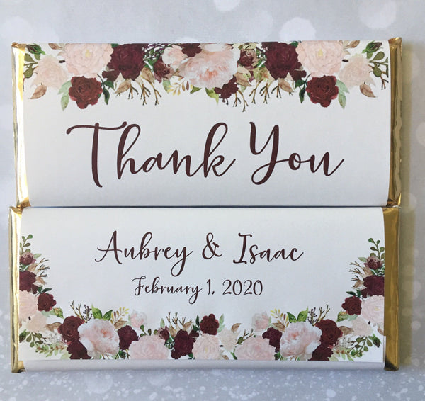 Wedding Floral Thank You Candy Bar Wrapper - Cathy's Creations - www.candywrappershop.com