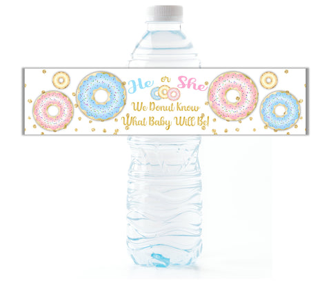 Donut Gender Reveal Water Bottle Labels - Cathy's Creations - www.candywrappershop.com