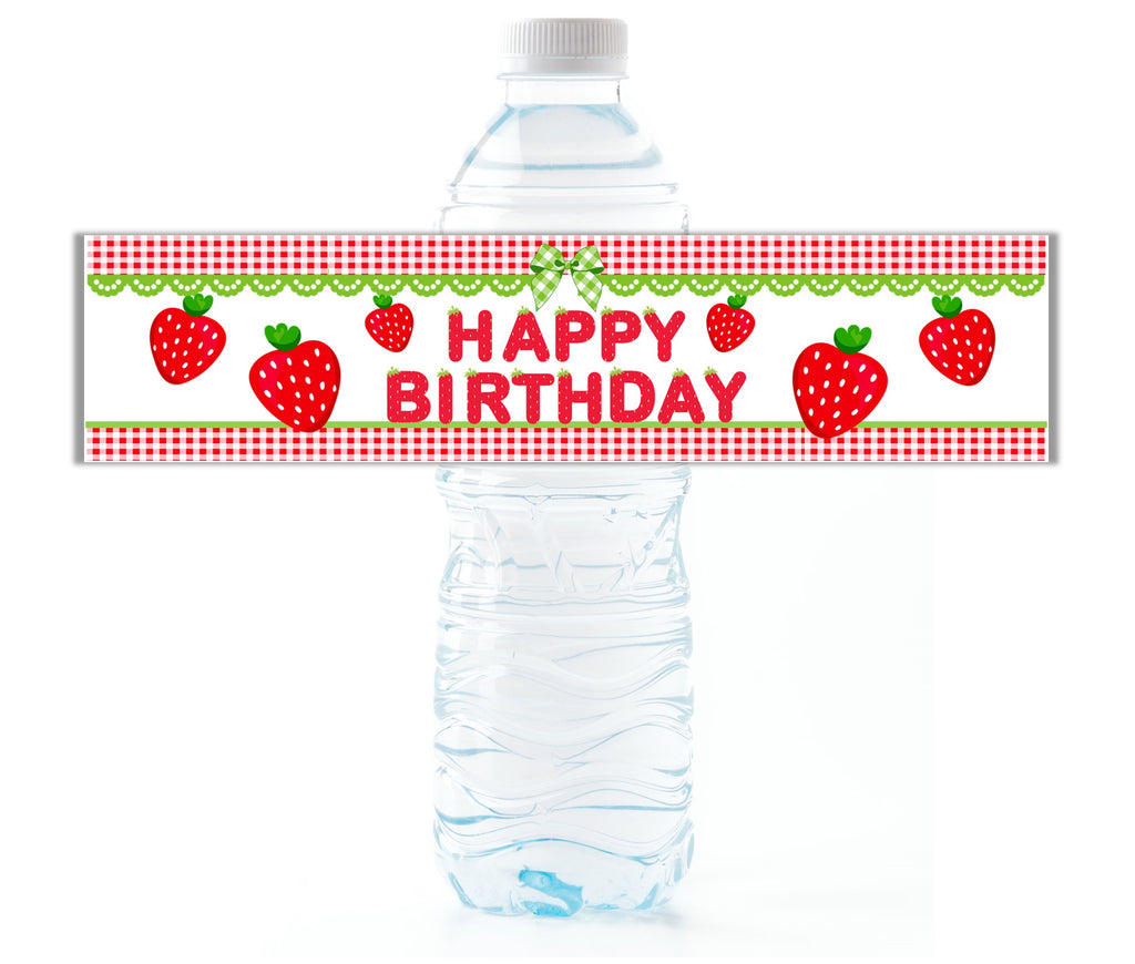 Strawberry Birthday Water Bottle Labels - Cathy's Creations - www.candywrappershop.com