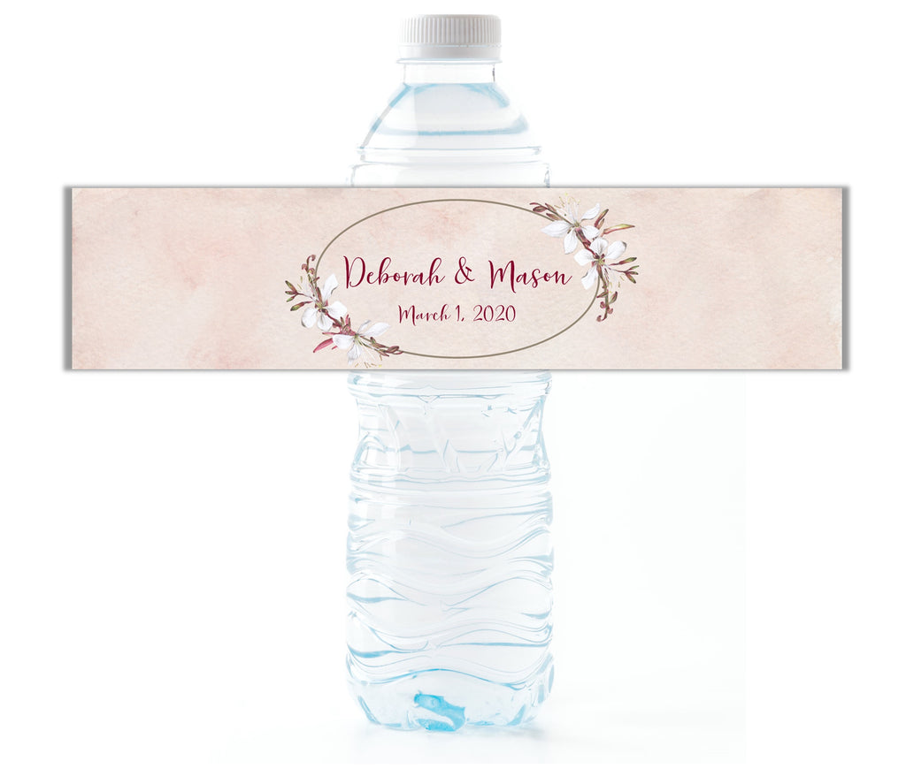 Floral Wedding Water Bottle Labels - Cathy's Creations - www.candywrappershop.com