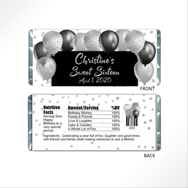 Silver Balloons Candy Bar Wrapper - Cathy's Creations - www.candywrappershop.com
