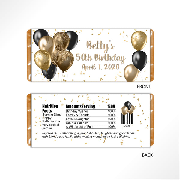 Gold and Black Balloons Candy Bar Wrapper - Cathy's Creations - www.candywrappershop.com