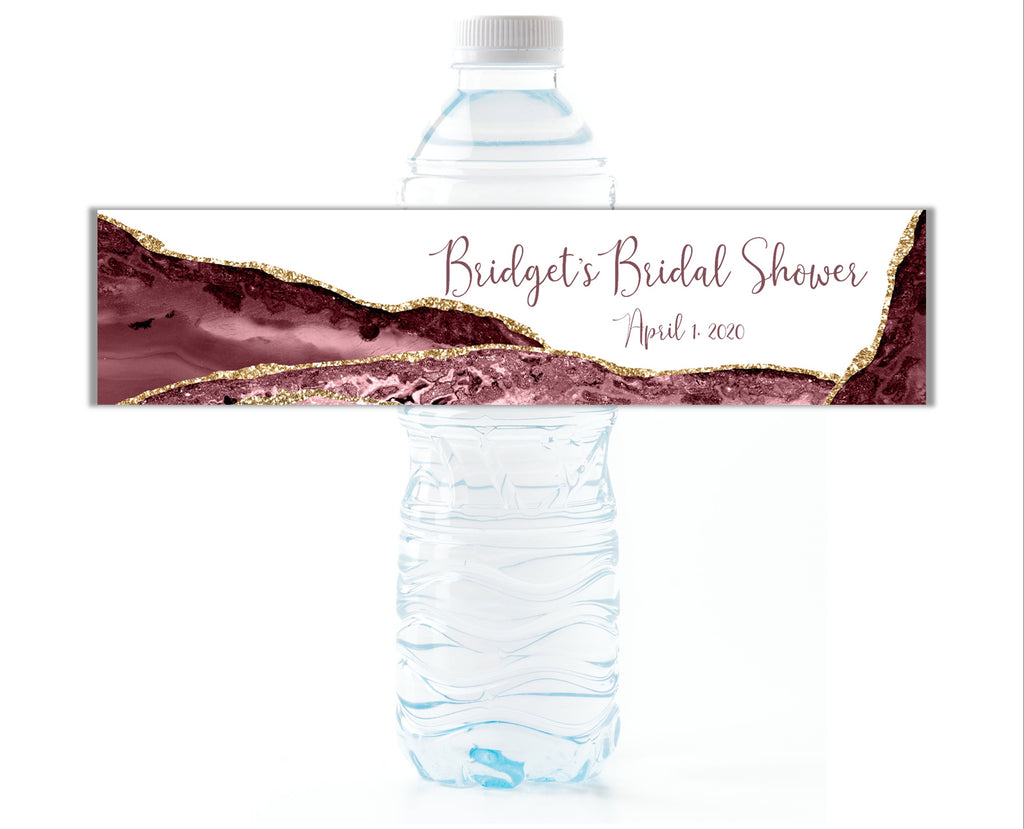 Burgundy Agate Water Bottle Labels - Cathy's Creations - www.candywrappershop.com