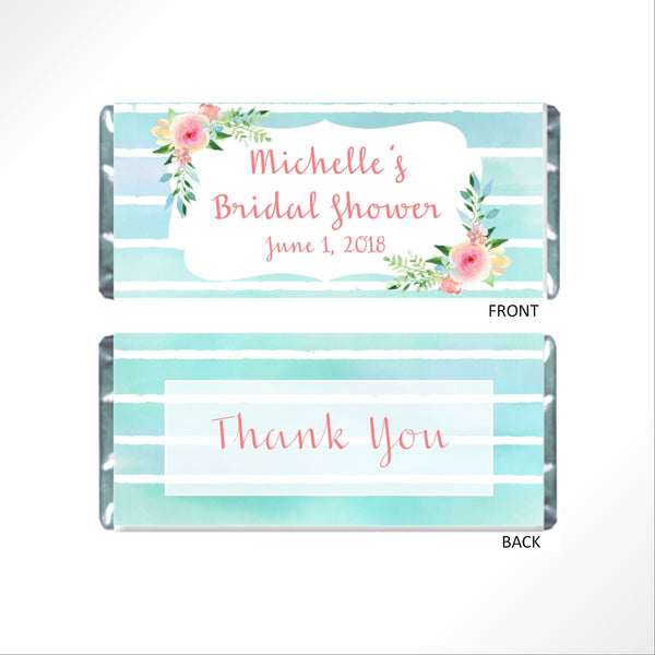 Aqua Blue Floral Candy Bar Wrapper - Cathy's Creations - www.candywrappershop.com