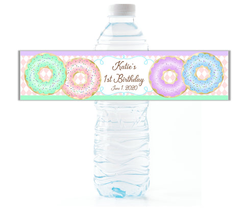 Donut Party Water Bottle Labels - Cathy's Creations - www.candywrappershop.com