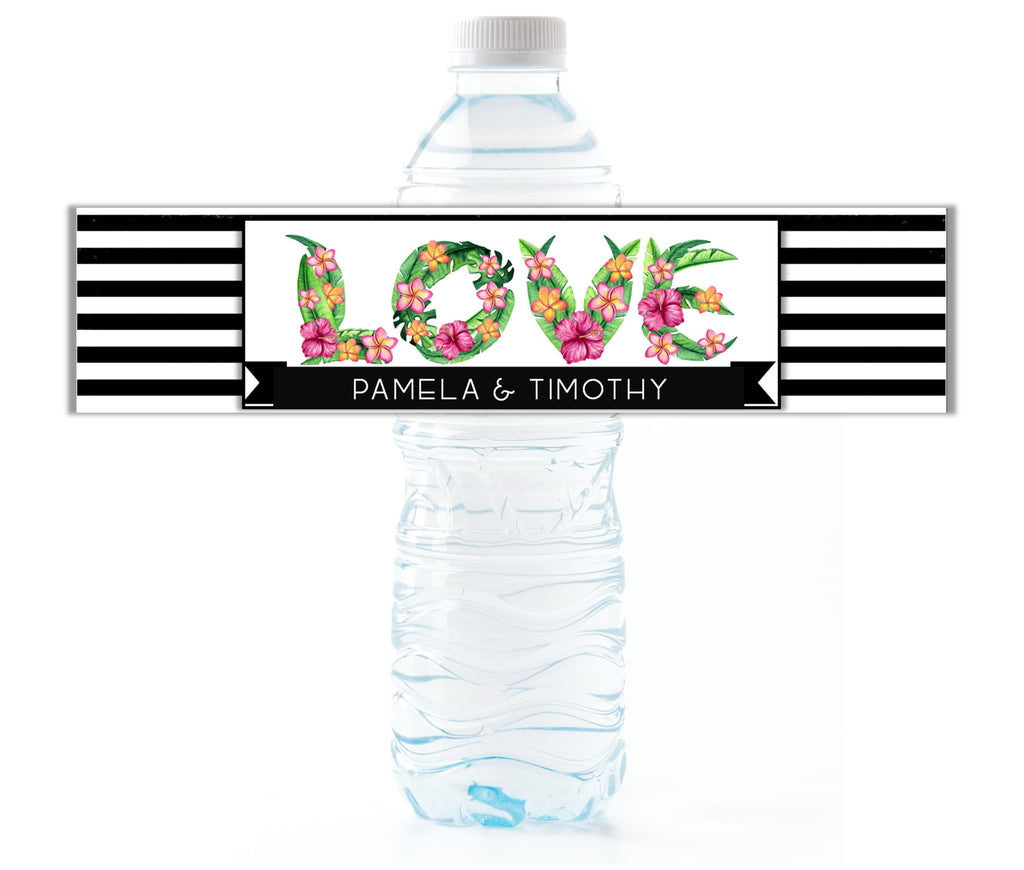 Tropical Love Water Bottle Labels - Cathy's Creations - www.candywrappershop.com