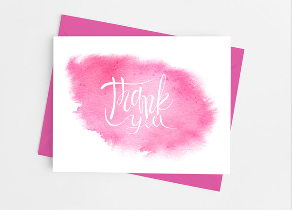 Pink Watercolor Thank You Cards - Cathy's Creations - www.candywrappershop.com