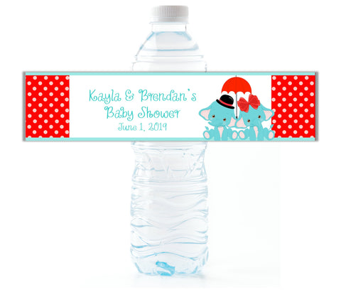 Elephant Twins Water Bottle Labels - Cathy's Creations - www.candywrappershop.com