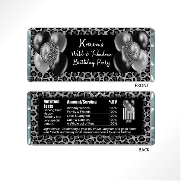 Leopard Print Balloons Candy Bar Wrapper - Cathy's Creations - www.candywrappershop.com