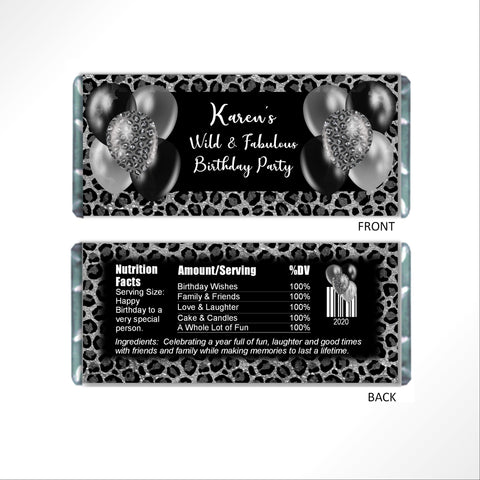 Leopard Print Balloons Candy Bar Wrapper - Cathy's Creations - www.candywrappershop.com