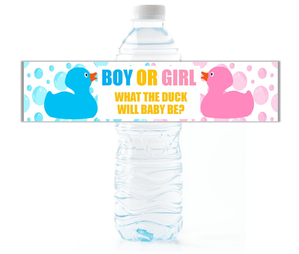 Rubber Duck Gender Reveal Water Bottle Labels - Cathy's Creations - www.candywrappershop.com