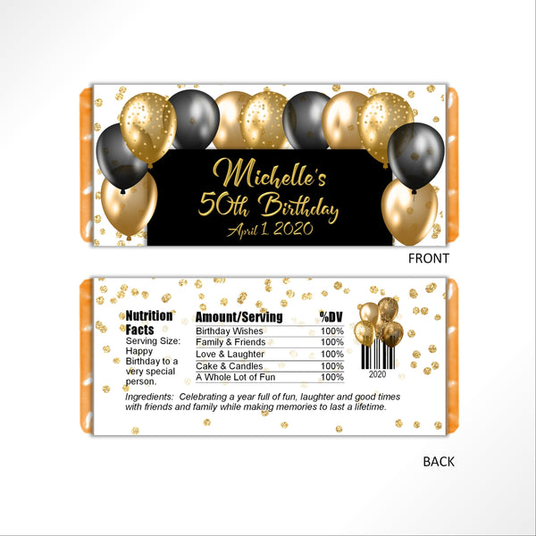 Gold Balloons Candy Bar Wrapper - Cathy's Creations - www.candywrappershop.com