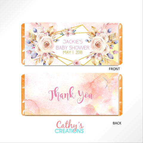 Floral Geometric Boho Candy Bar Wrapper - Cathy's Creations - www.candywrappershop.com
