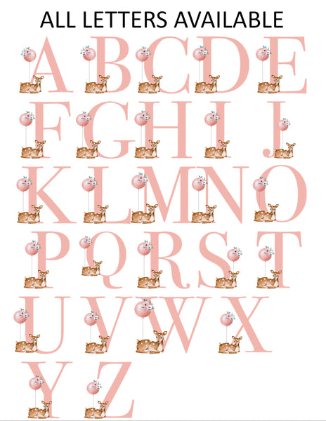 Floral Deer Single Initial Monogram Flat Note Cards - Cathy's Creations - www.candywrappershop.com