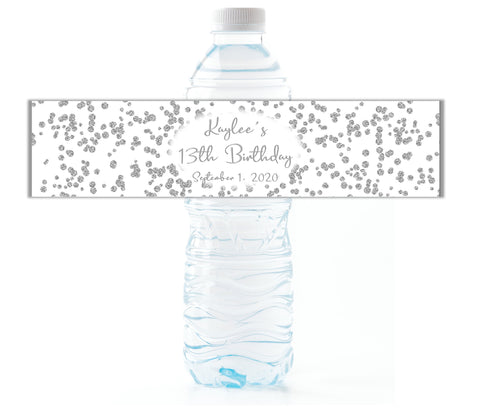 Silver Glitter Confetti Water Bottle Labels - Cathy's Creations - www.candywrappershop.com