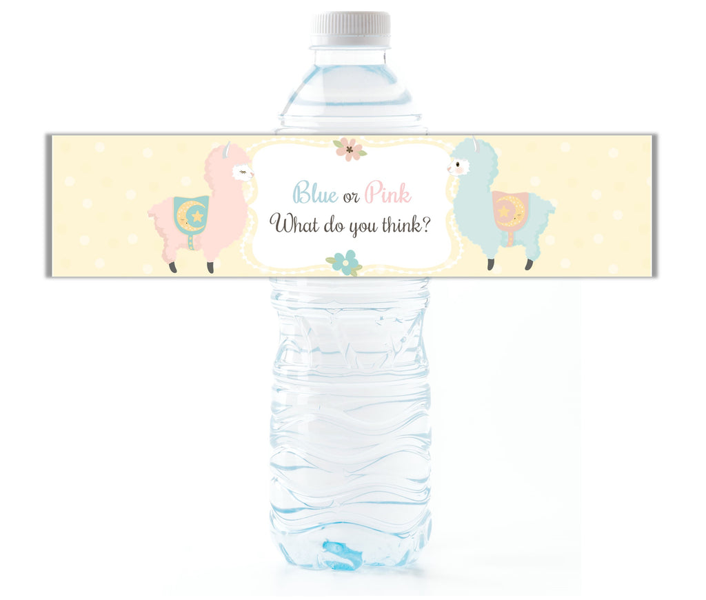 Llama Gender Reveal Water Bottle Labels - Cathy's Creations - www.candywrappershop.com