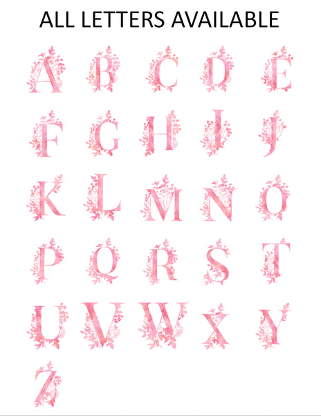 Pink Floral Single Initial Monogram Flat Note Cards - Cathy's Creations - www.candywrappershop.com