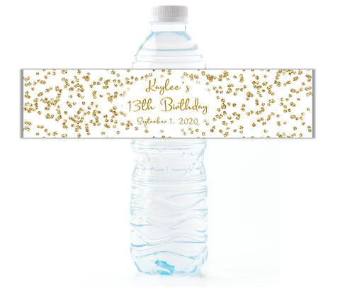Gold Glitter Confetti Water Bottle Labels - Cathy's Creations - www.candywrappershop.com