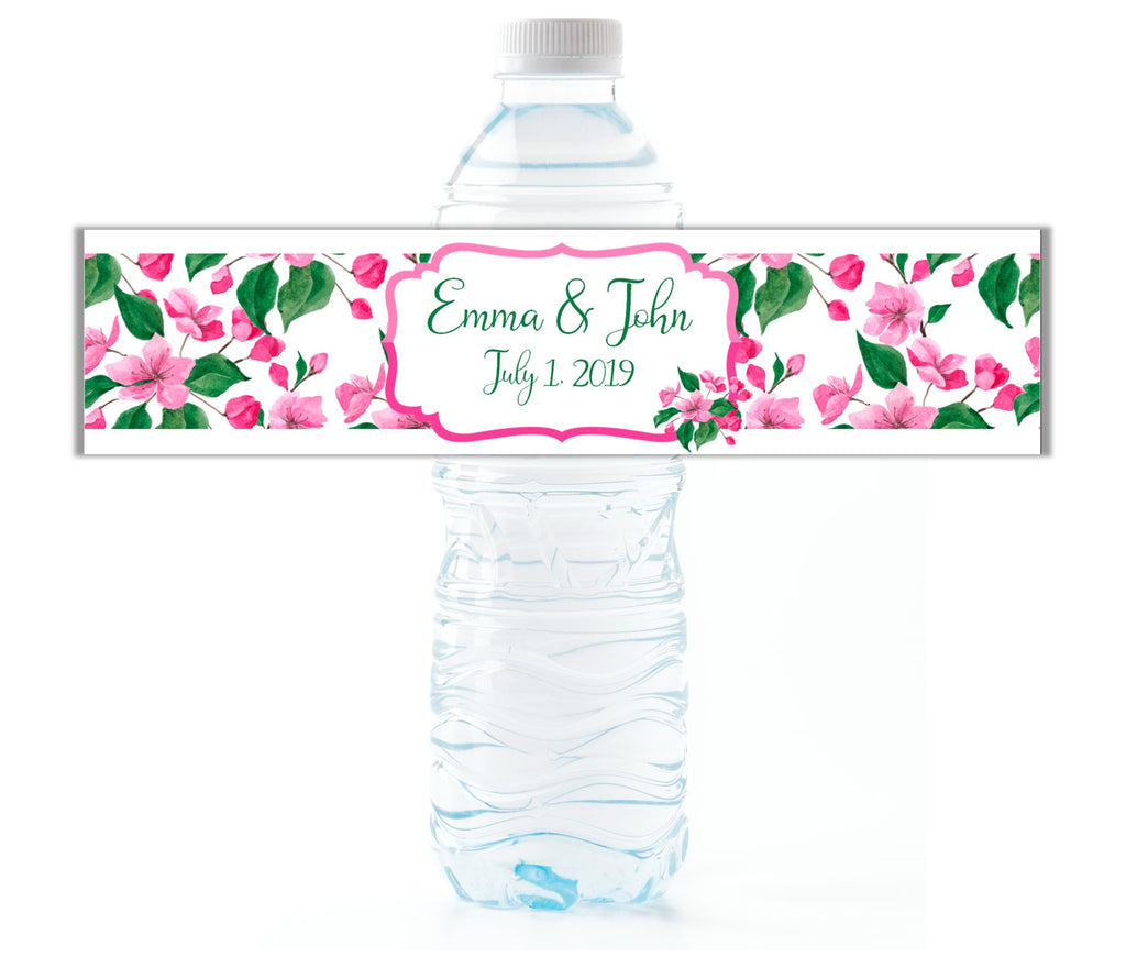 Pink Floral Water Bottle Labels - Cathy's Creations - www.candywrappershop.com