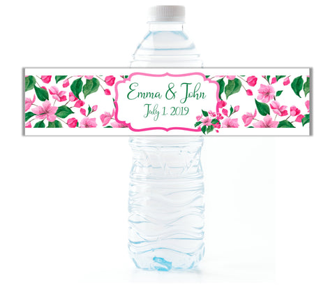 Pink Floral Water Bottle Labels - Cathy's Creations - www.candywrappershop.com