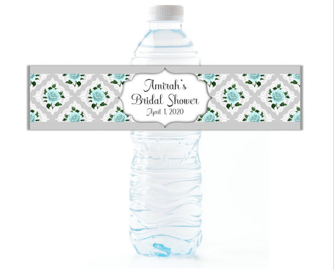 Mint Floral Water Bottle Labels - Cathy's Creations - www.candywrappershop.com