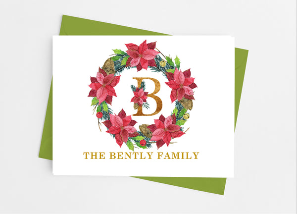 Christmas Poinsettia Single Initial Monogram Note Cards - Cathy's Creations - www.candywrappershop.com