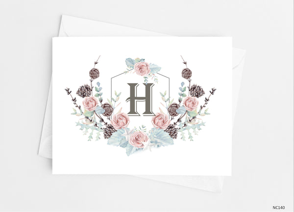 Monogram Crest Floral Note Cards - Cathy's Creations - www.candywrappershop.com