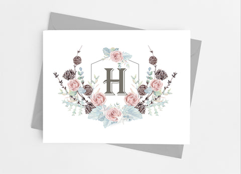 Monogram Crest Floral Note Cards - Cathy's Creations - www.candywrappershop.com