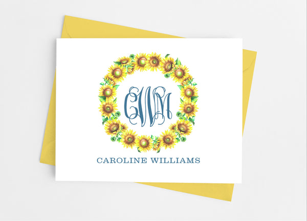 Sunflower Floral Monogram Note Cards - Cathy's Creations - www.candywrappershop.com