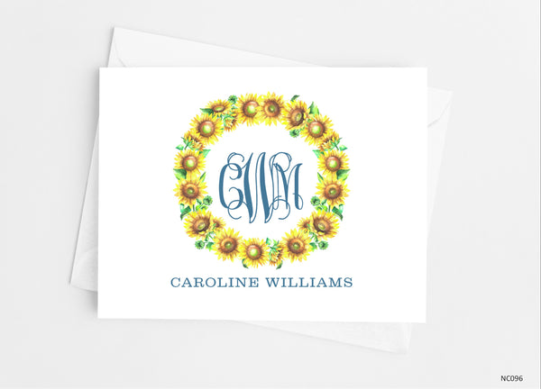 Sunflower Floral Monogram Note Cards - Cathy's Creations - www.candywrappershop.com
