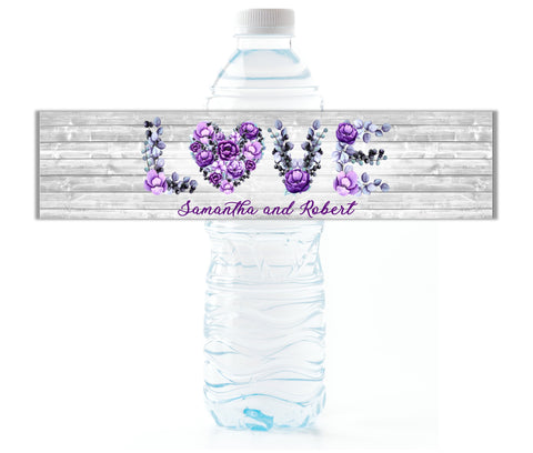 Rustic Purple Succulent Love Water Bottle Labels - Cathy's Creations - www.candywrappershop.com