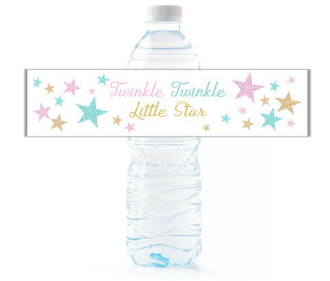 Twinkle Little Star Gender Reveal Water Bottle Labels - Cathy's Creations - www.candywrappershop.com