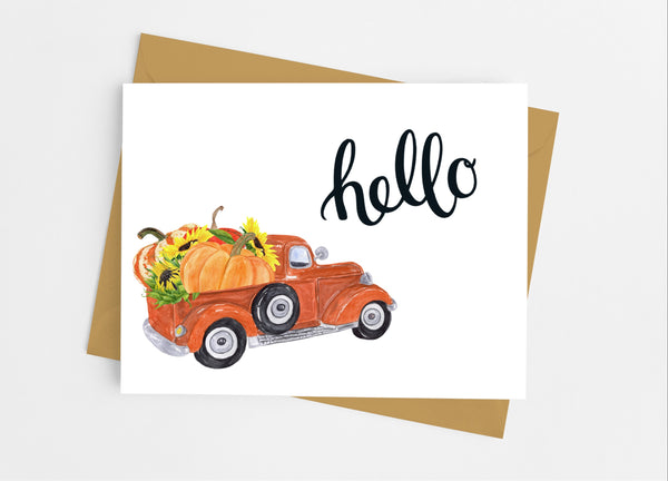 Pumpkin Pick Up Truck Note Cards - Cathy's Creations - www.candywrappershop.com