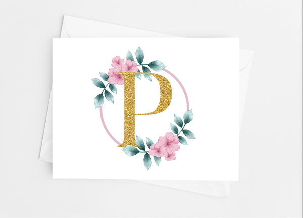 Floral Single Initial Note Cards - Cathy's Creations - www.candywrappershop.com