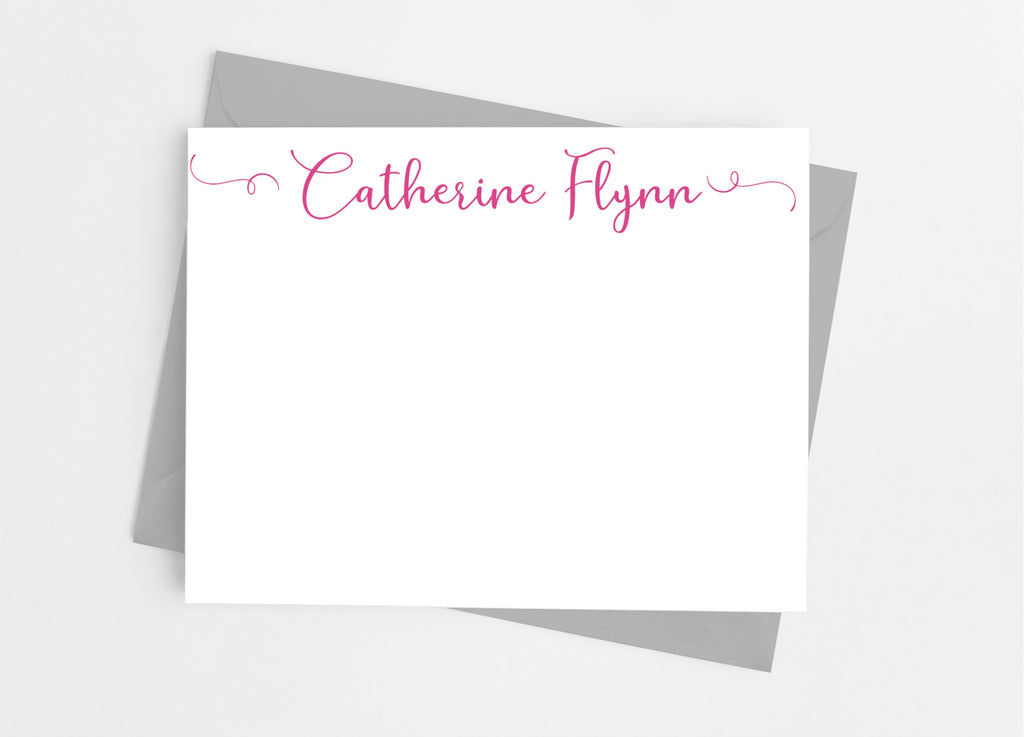 Personalized Stationery Flat Note Cards - Playful Flourish Script - Cathy's Creations - www.candywrappershop.com